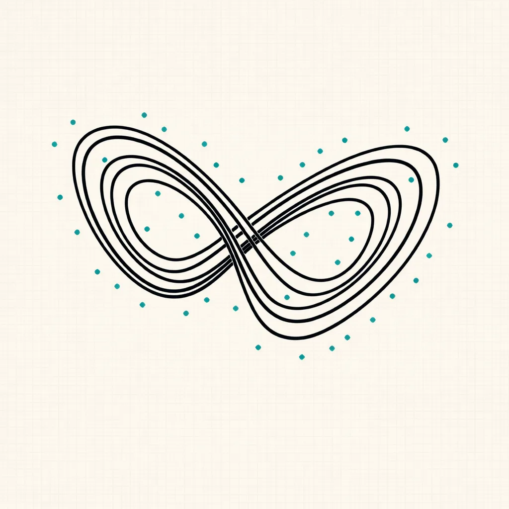 Smooth spline curve fitted through a cloud of noisy data points forming a Chua attractor